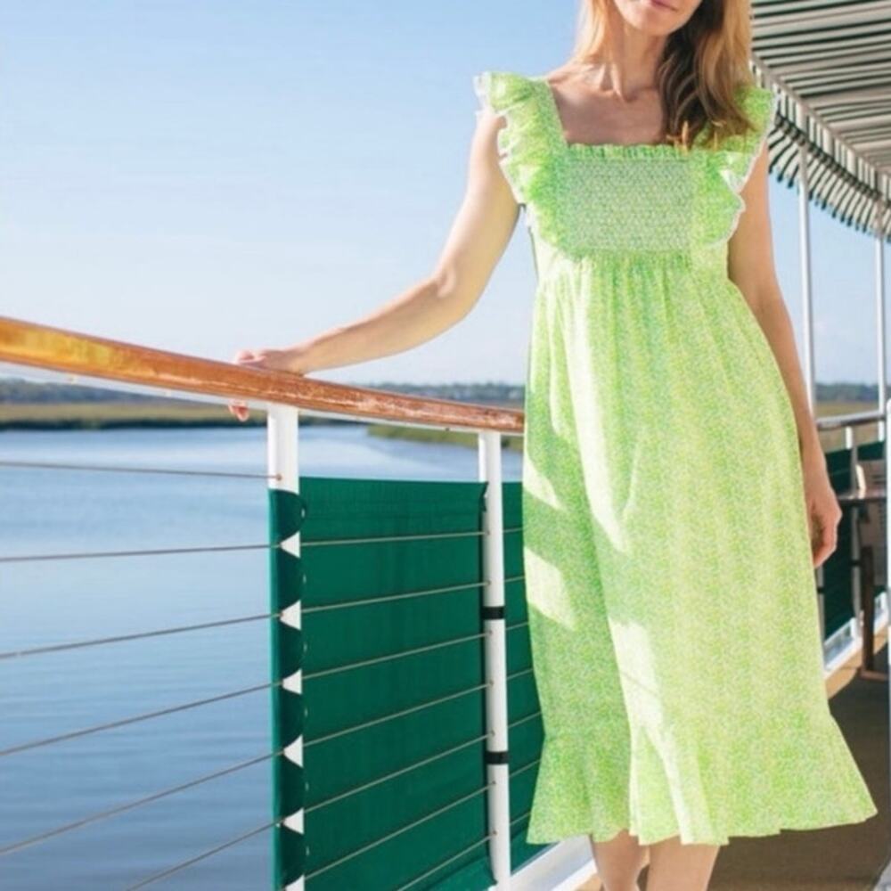 Tuckernuck Lemon Grove Midi Sundress Ruffle Nap Green Sundress, Size Large